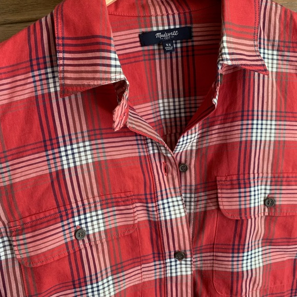 Madewell XS Red Plaid Button Down - Picture 2 of 3